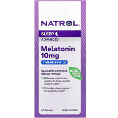 Natrol Advanced Sleep Melatonin bottle with 10 mg tablets for easier bedtime
