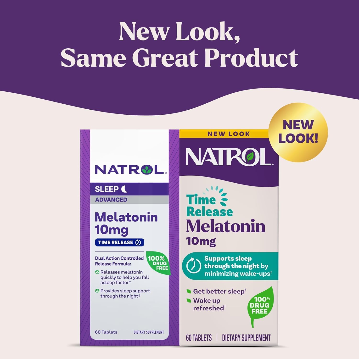 Natrol Advanced Sleep Melatonin tablets close-up showing two-layer release design for sleep support