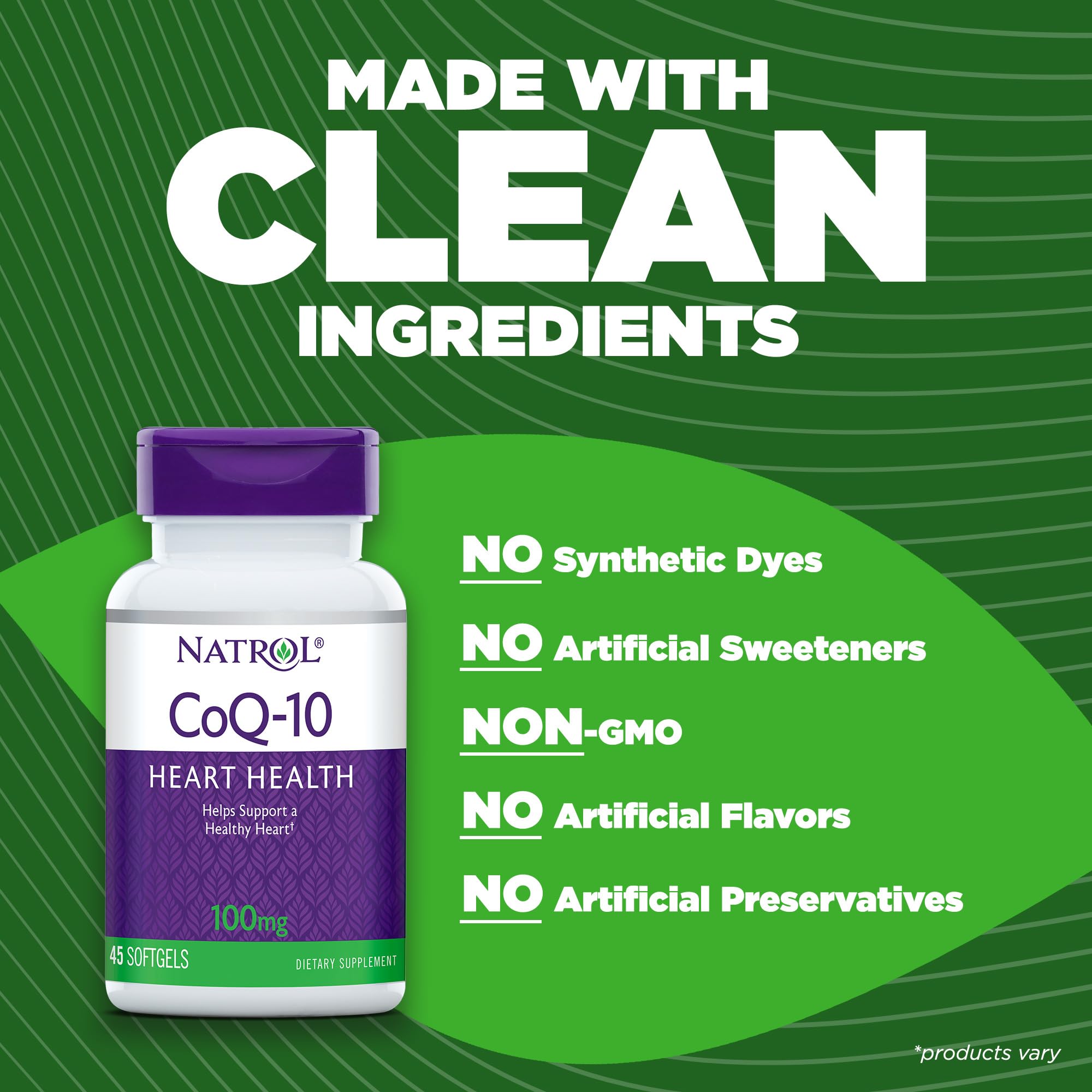 Natrol CoQ-10 packaging box highlighting core benefits and dosage