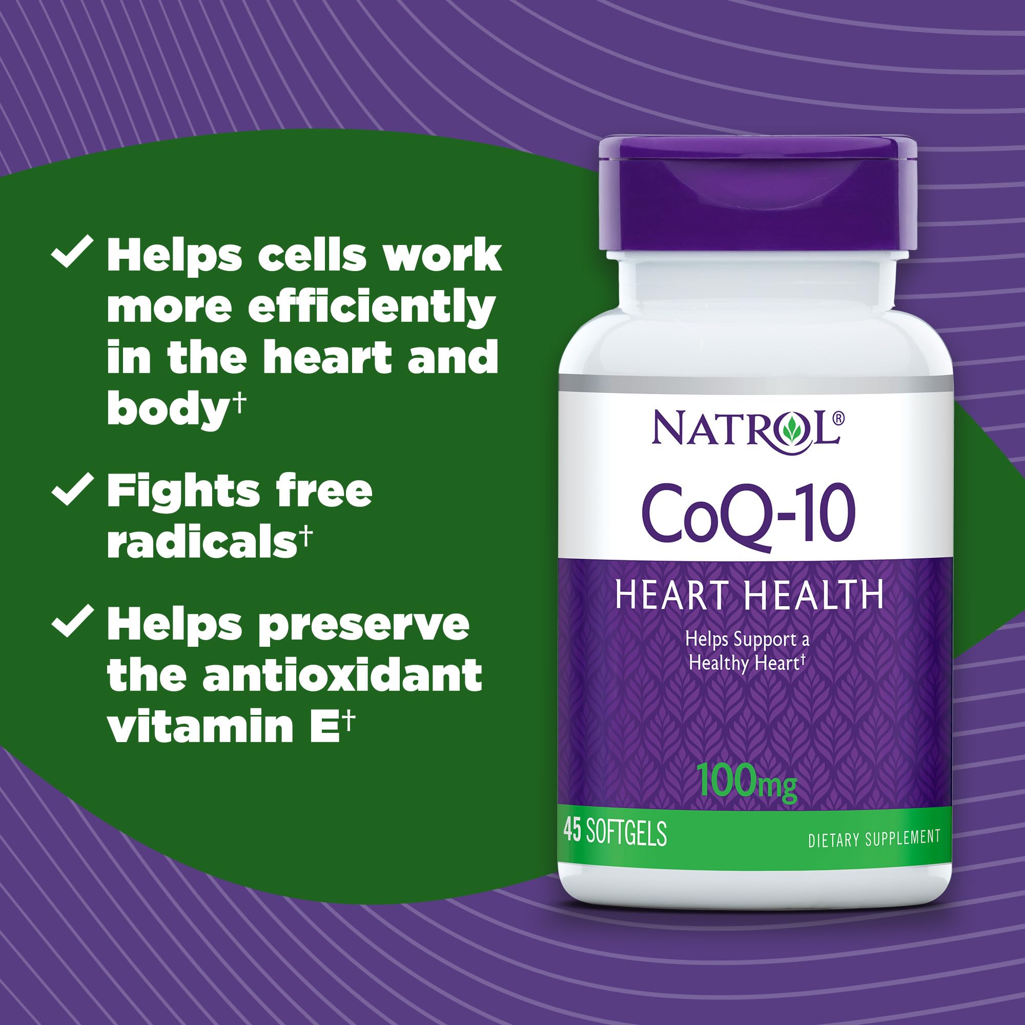Natrol CoQ-10 softgels being poured for easy daily dosing