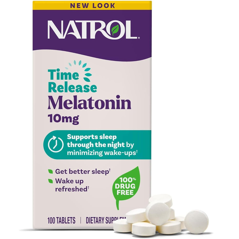 Natrol bottle label featuring Vitamin B6 information for melatonin production support.
