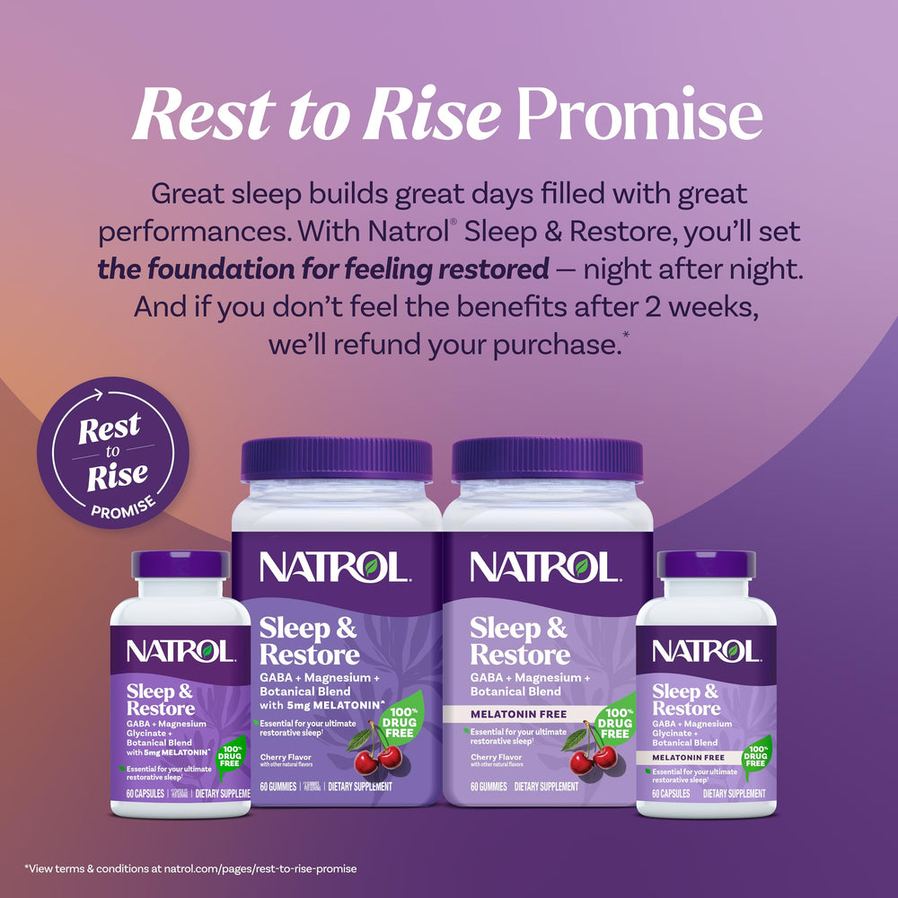 Bedside scene with Natrol Sleep + Restore ready to mix.