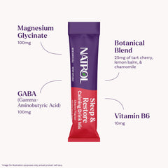 Natrol Sleep & Restore bottle label highlights the melatonin-free formula.