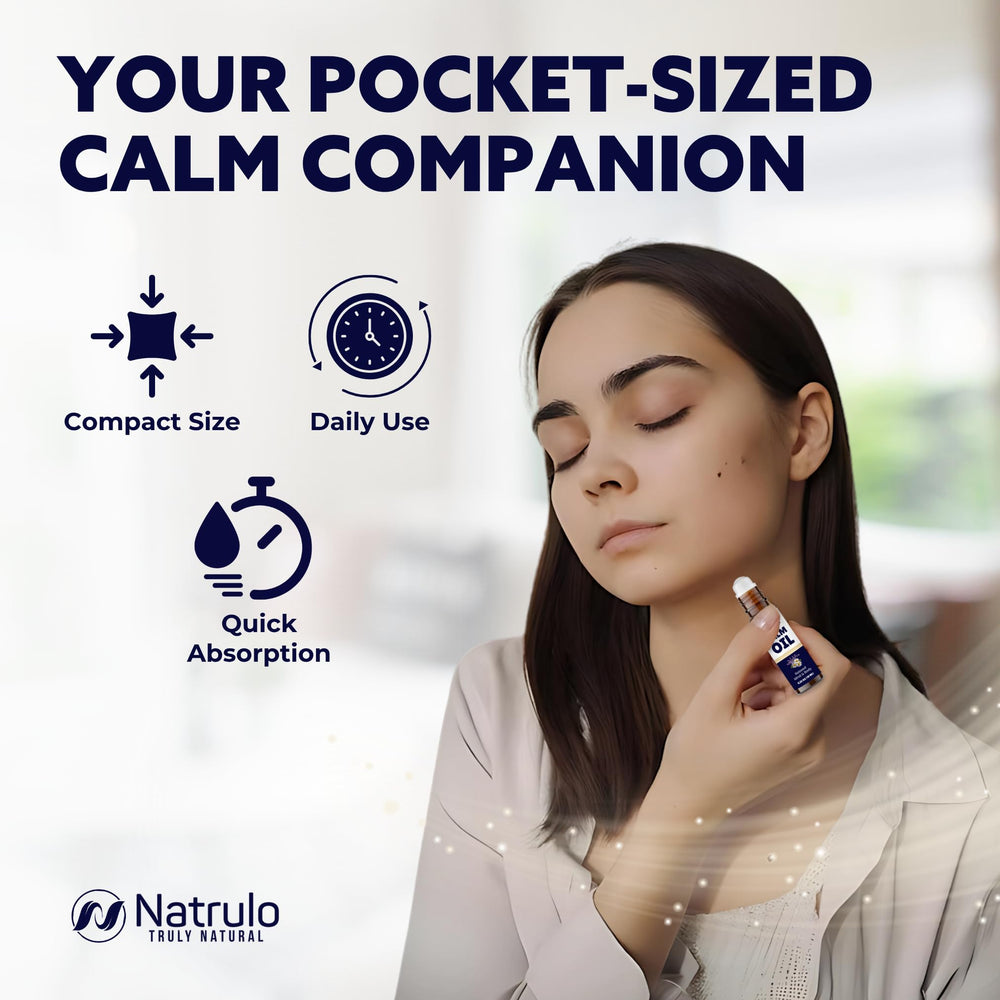 Natrulo Calm Roll-On being applied to the wrist for quick calm.
