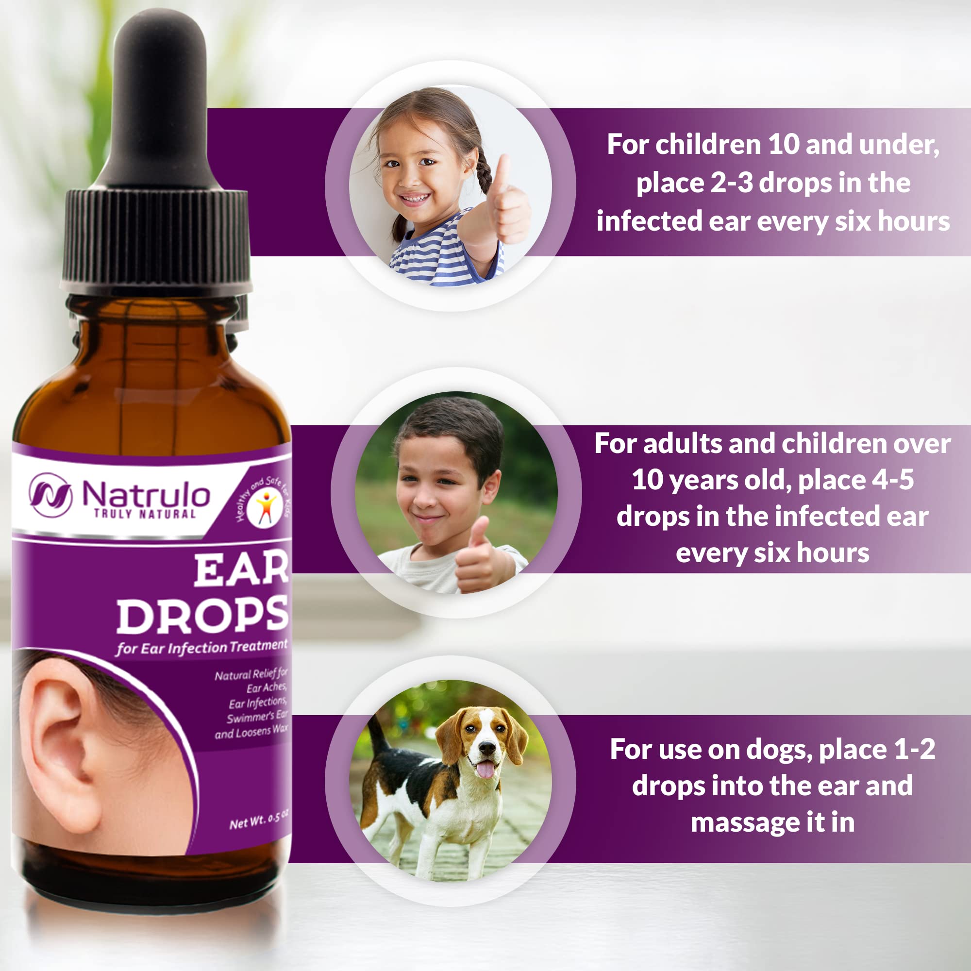 Natrulo ear drops safe for babies and pets in gentle routine.