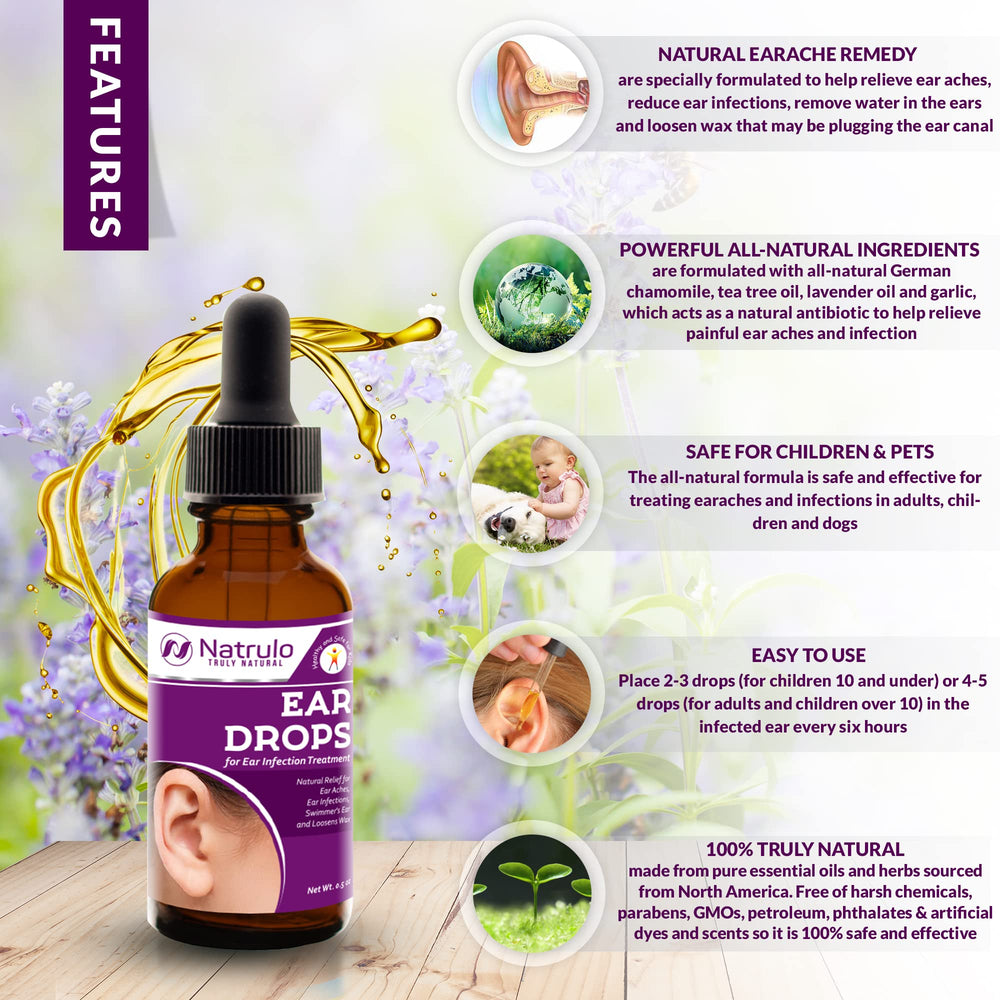 Natrulo ear drops with garlic and mullein for soothing daily ear care.