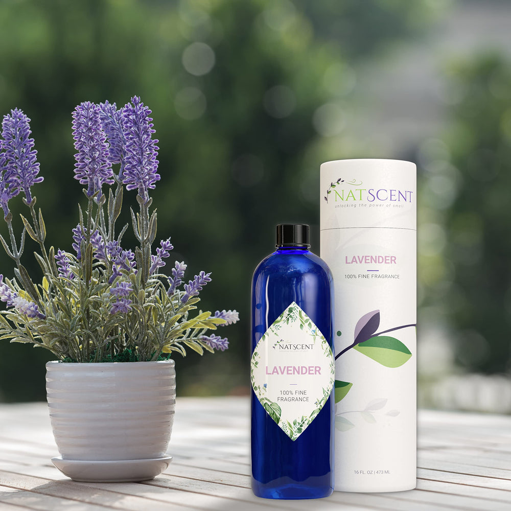 Natscent 16 oz bottle beside a diffuser to show compatibility