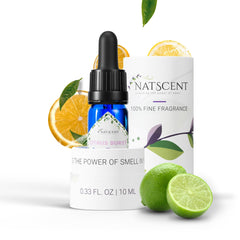 Natscent Citrus Burst bottle pour highlighting bergamot notes for refreshing mood at home.