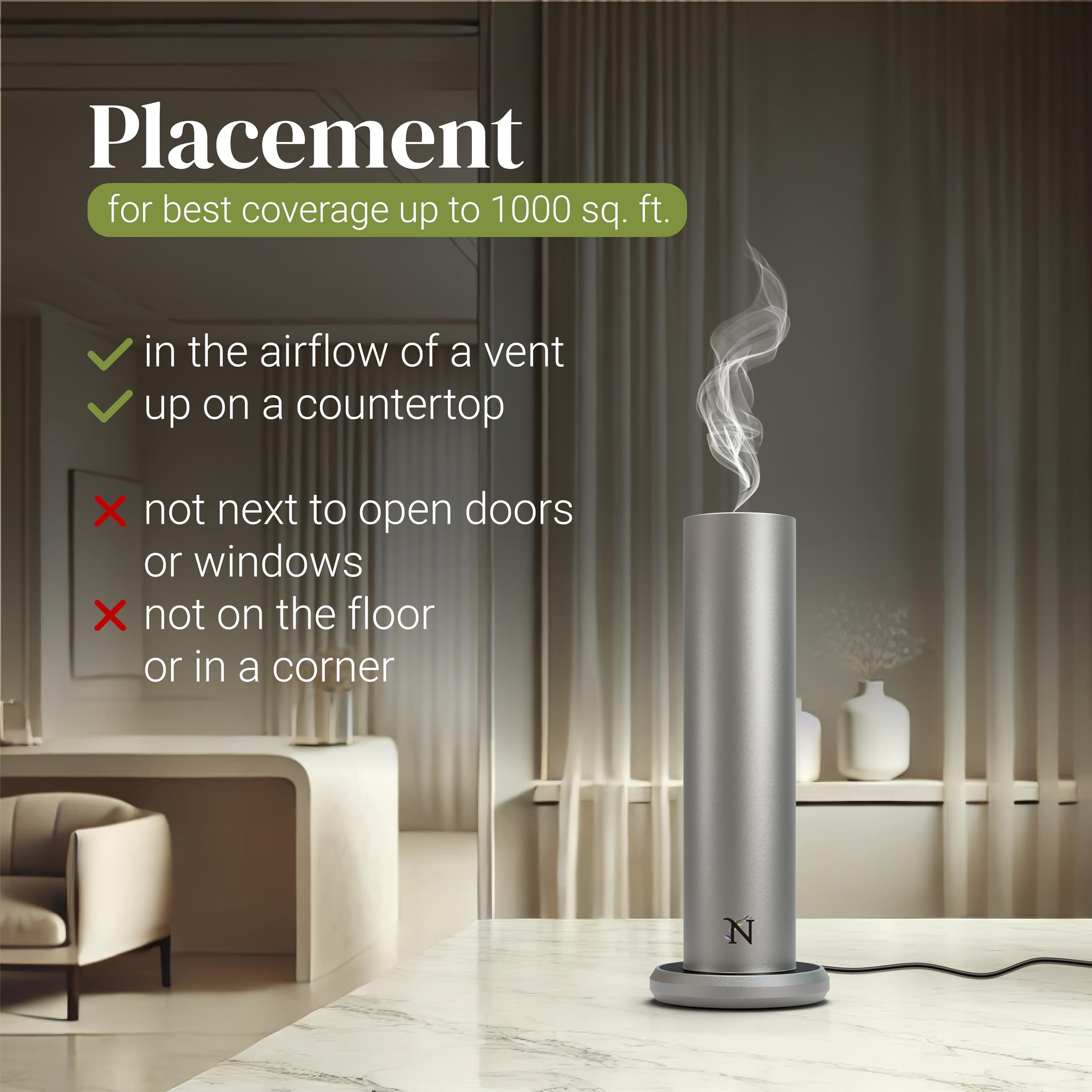 Natscent Dynamo covers up to 1000 sq ft, ideal for large rooms.