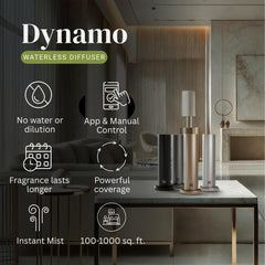 Natscent Dynamo diffuser side view in silver suitable for discreet placement.