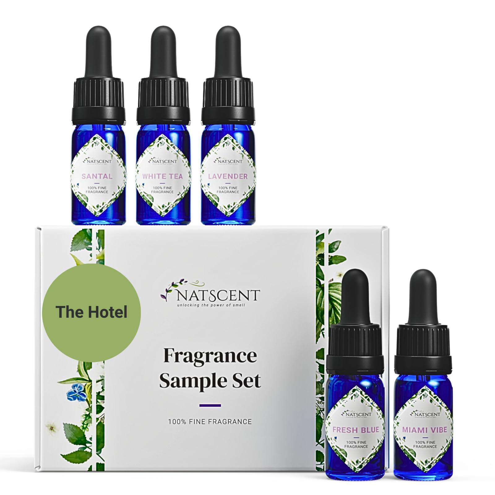 Natscent Hotel Fragrance Set bottles display luxury ambience for home or office.