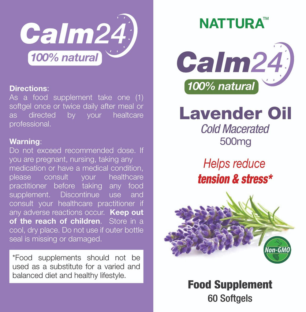 Nattura Calm Aid lavender oil pills packaging front promotes calm moments