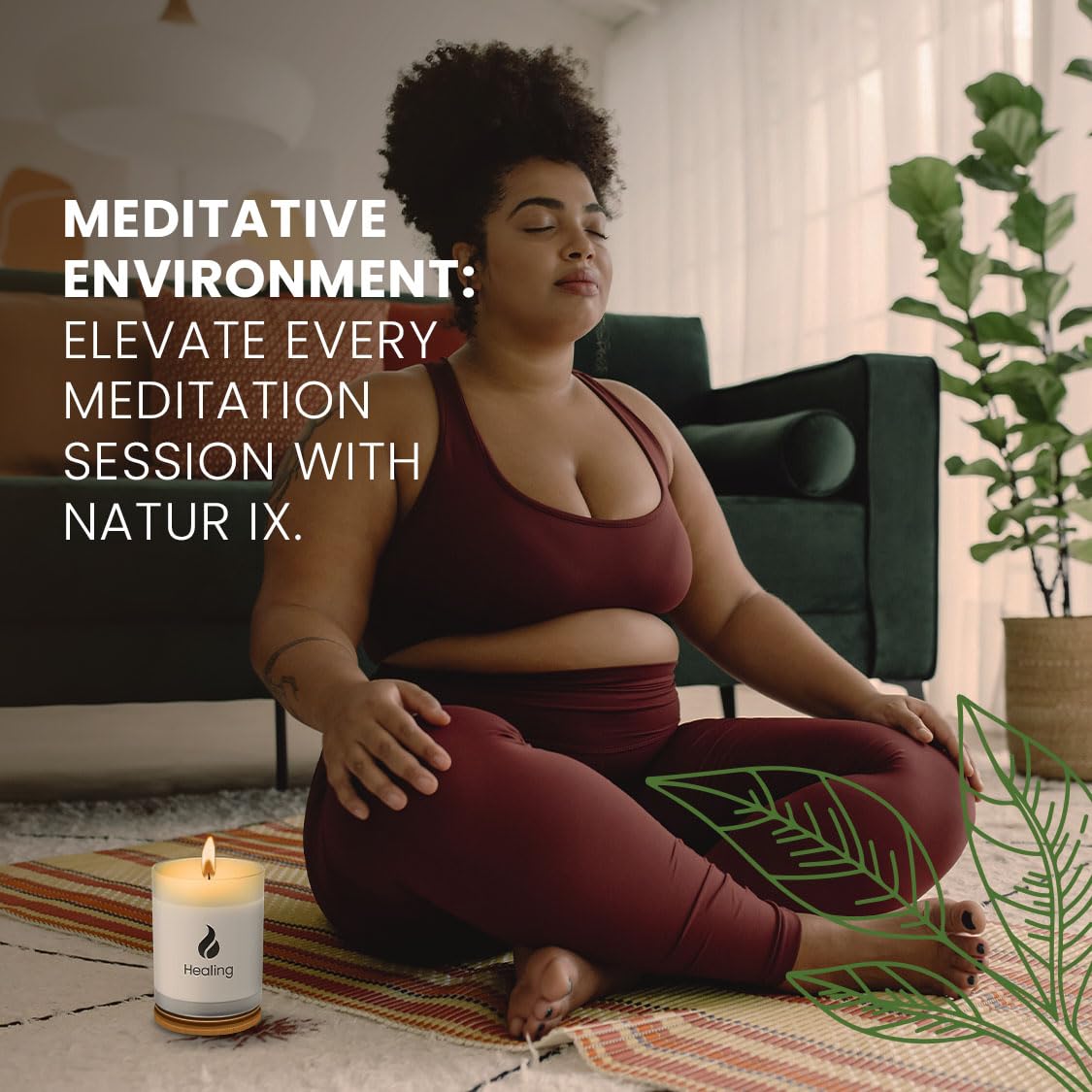 Natur IX Soy Healing Candle in meditation space supports focus and relaxation