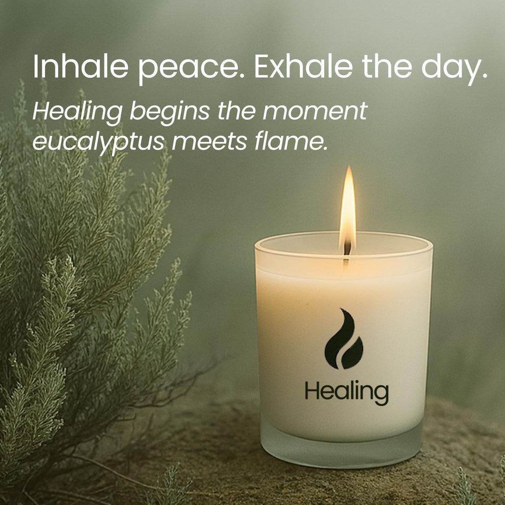 Natur IX Soy Healing Candle with wood lid base shown as a heat-safe stand