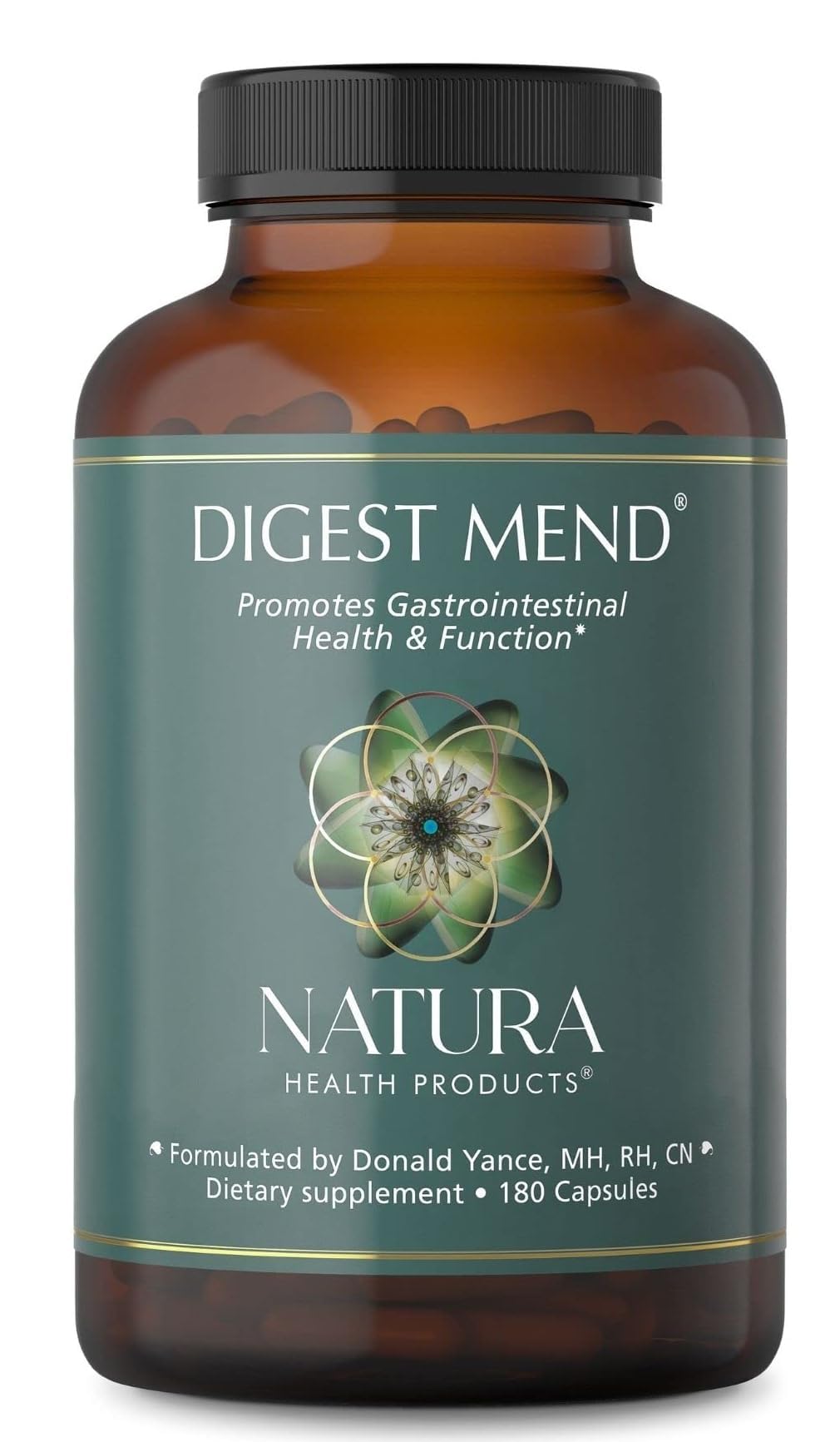 Natura Digest Mend capsules close-up, supporting gentle digestive comfort