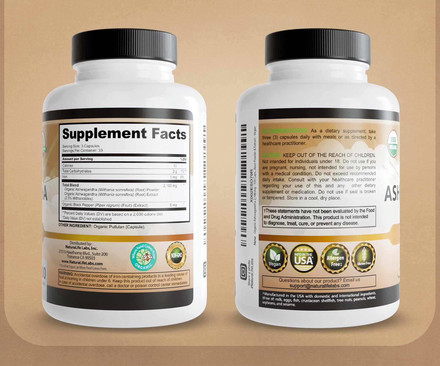 NaturaLife Labs Ashwagandha vegan symbol supports plant-based wellness