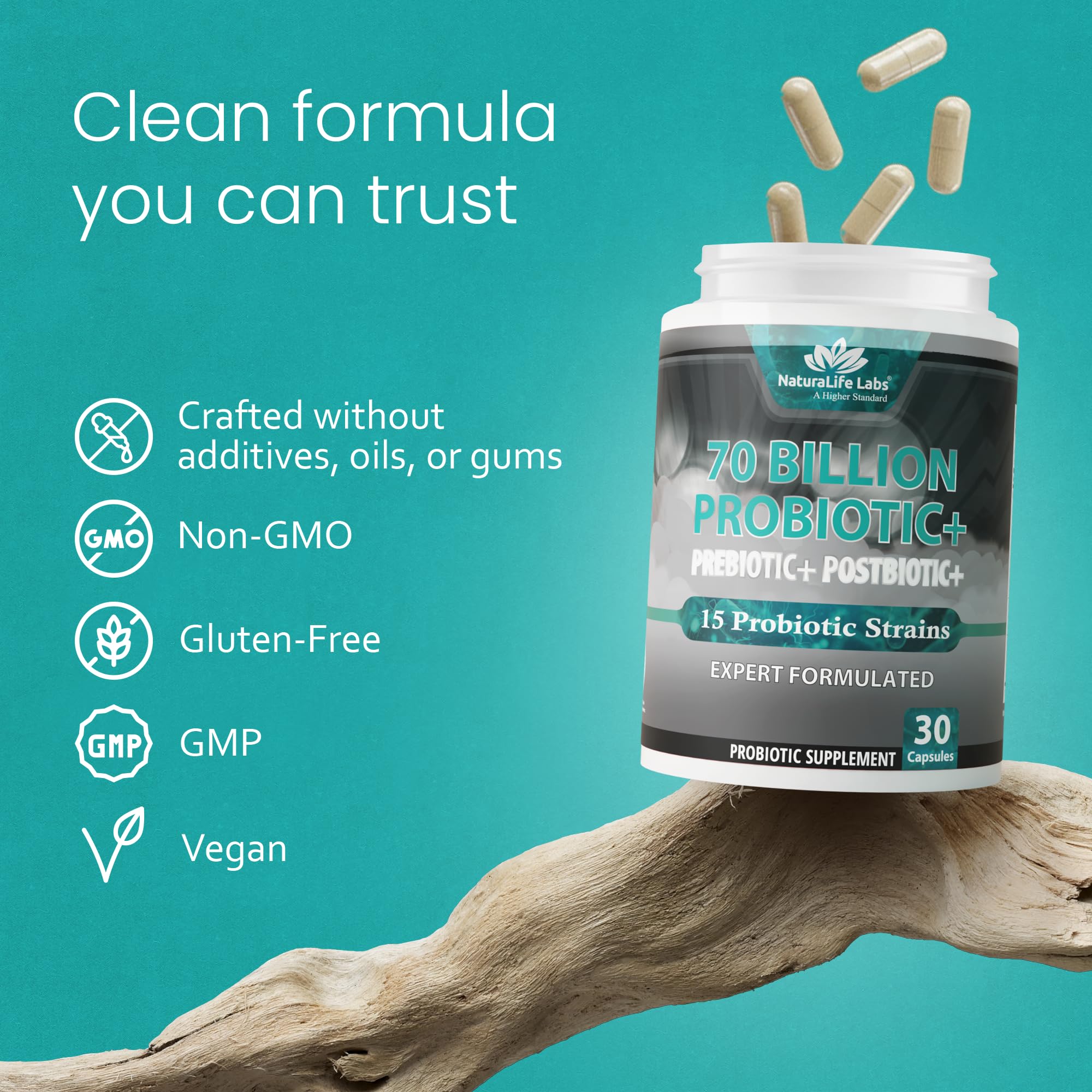NaturaLife Labs Probiotics packaging outer box communicates clean vegan formula.