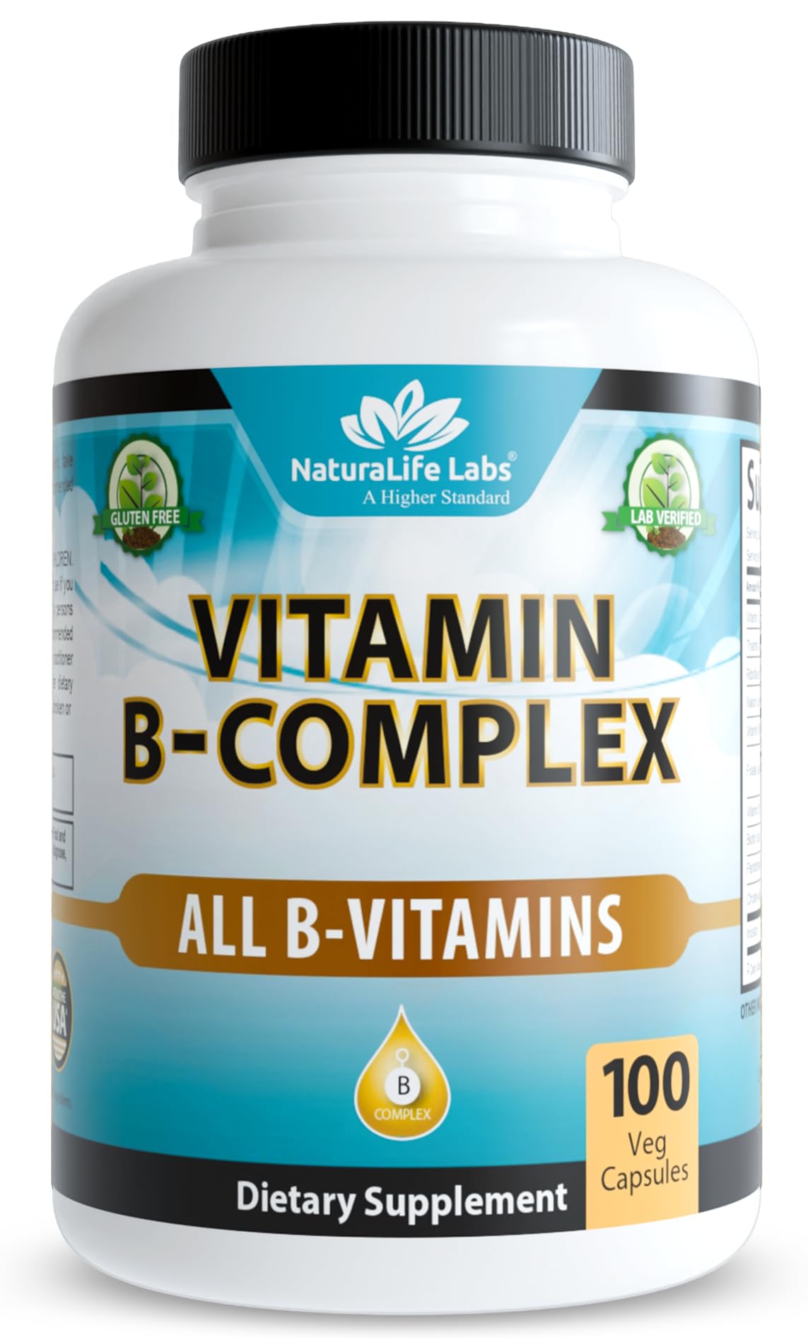 NaturaLife Labs Vitamin B-Complex bottle front view supporting daily energy and wellness