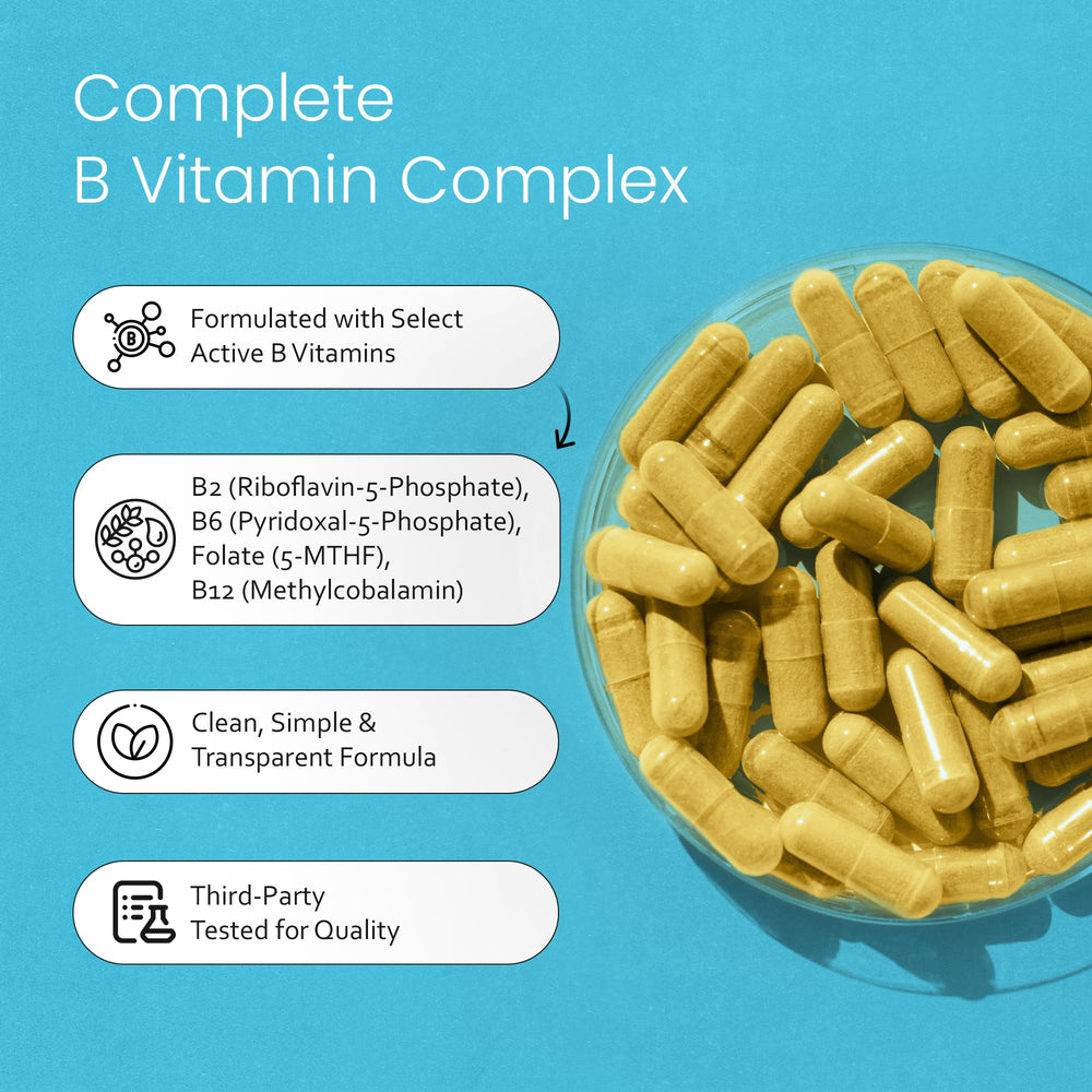 NaturaLife Labs Vitamin B-Complex label detail emphasizes clean formula and vegan status