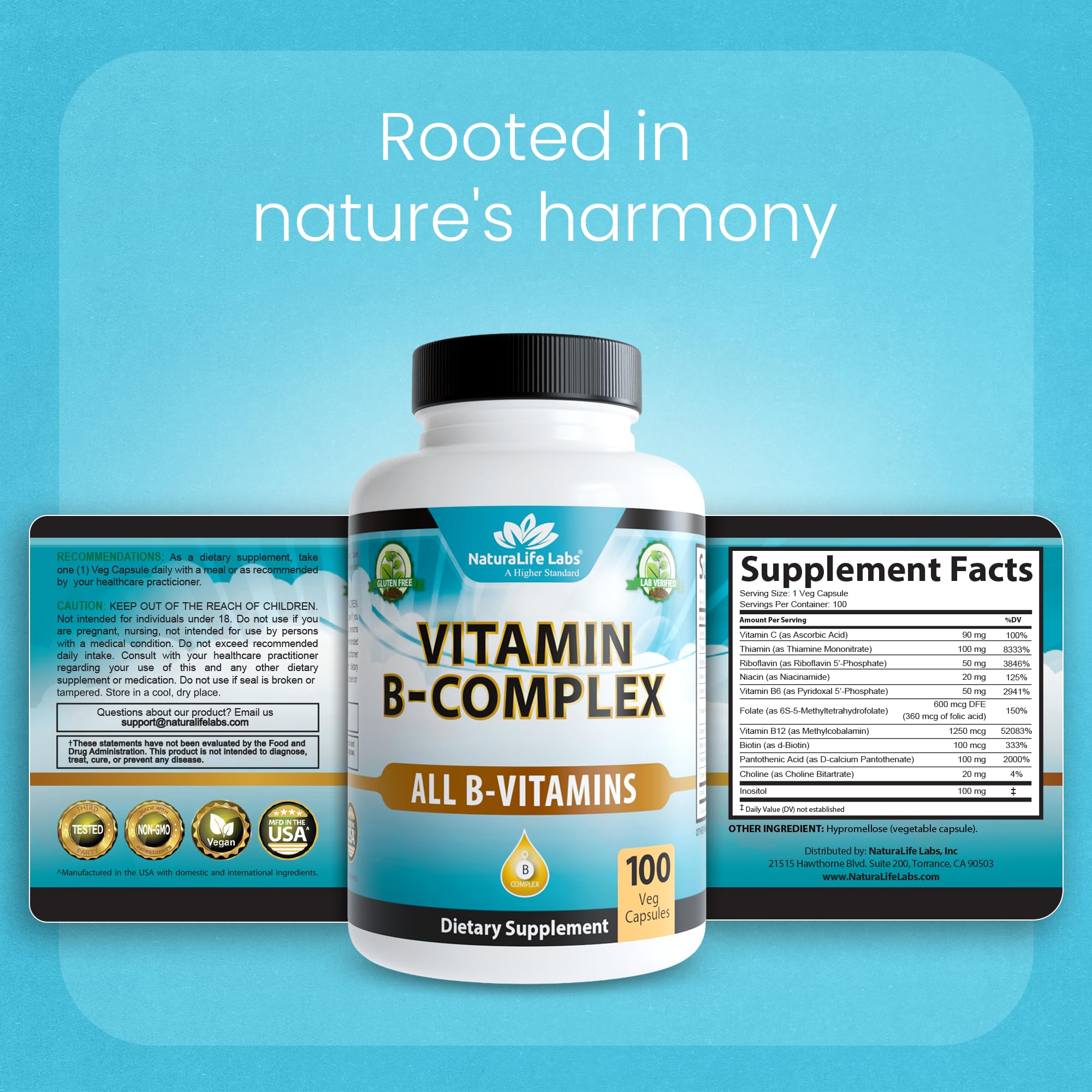 NaturaLife Labs Vitamin B-Complex lifestyle shot showing wellness minded consumers