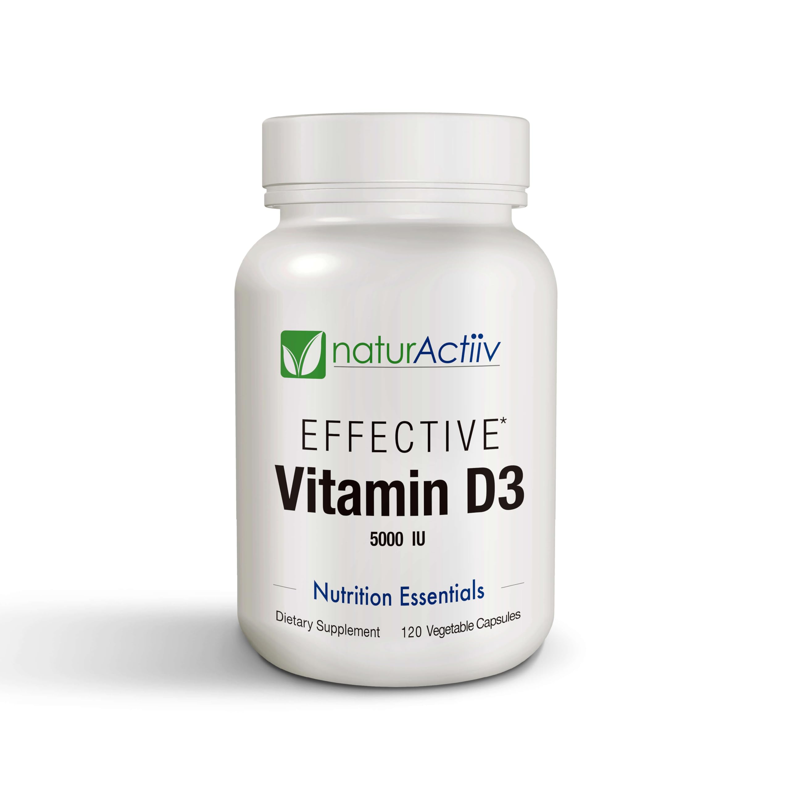 naturActiiv VIT D3 5000 IU bottle front highlighting capsule strength for bone and immune support