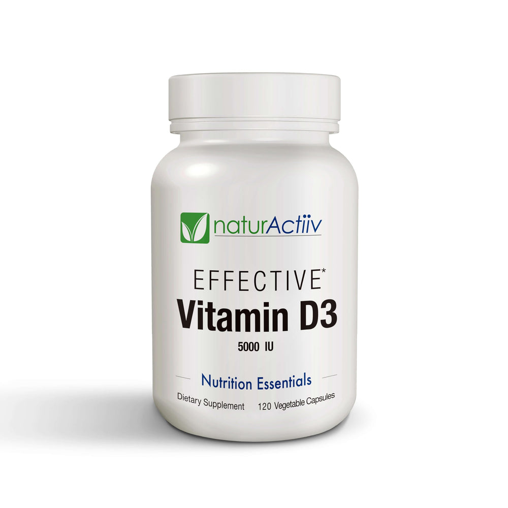naturActiiv VIT D3 5000 IU bottle front highlighting capsule strength for bone and immune support