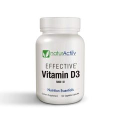 naturActiiv VIT D3 5000 IU bottle front highlighting capsule strength for bone and immune support
