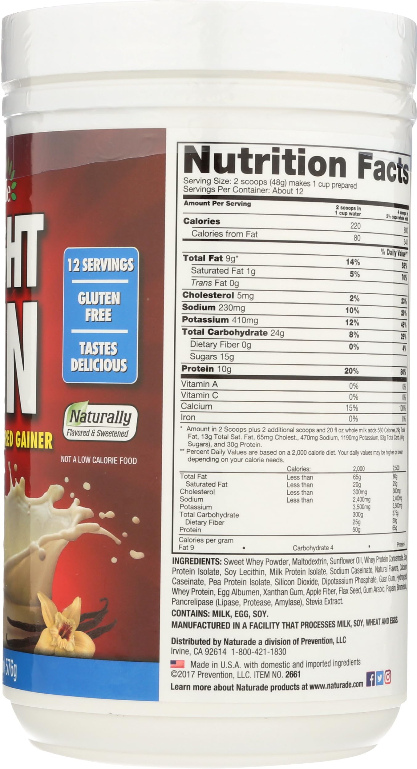 Naturade nutrition facts chart on the label