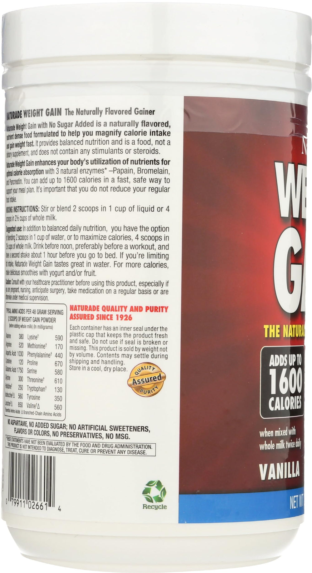 Naturade weight gain packaging close-up with resealable tub