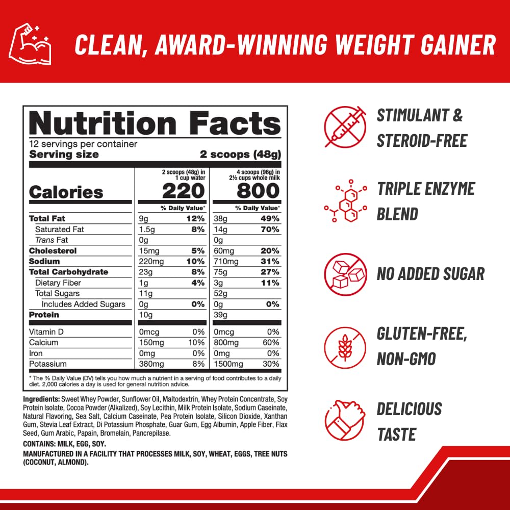 Naturade Weight Gain label close-up showing gluten-free chocolate formula.