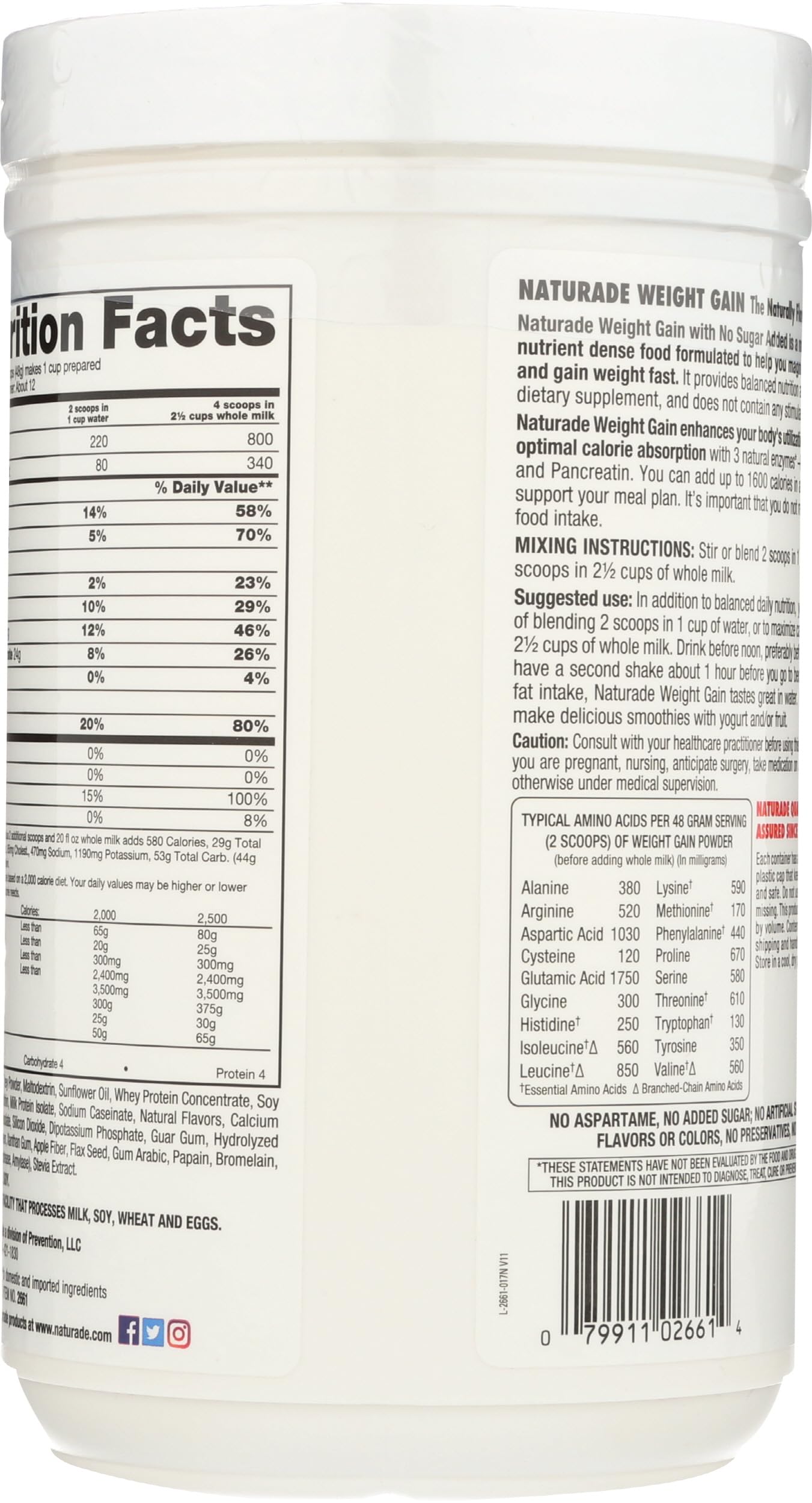 Naturade weight gain vanilla scoop dissolving into shake