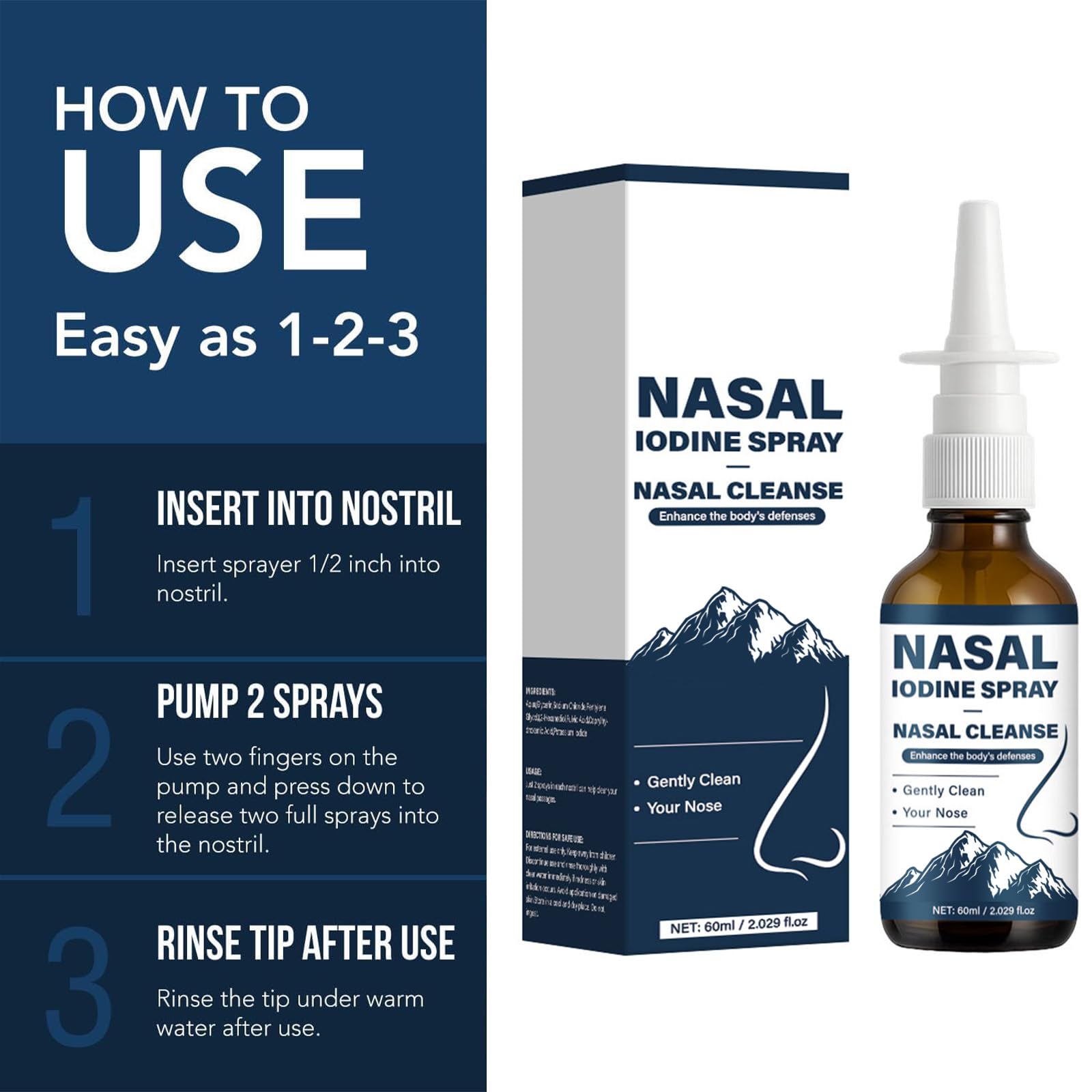 Natura Derm iodine nasal spray travel-friendly box ready for trips.