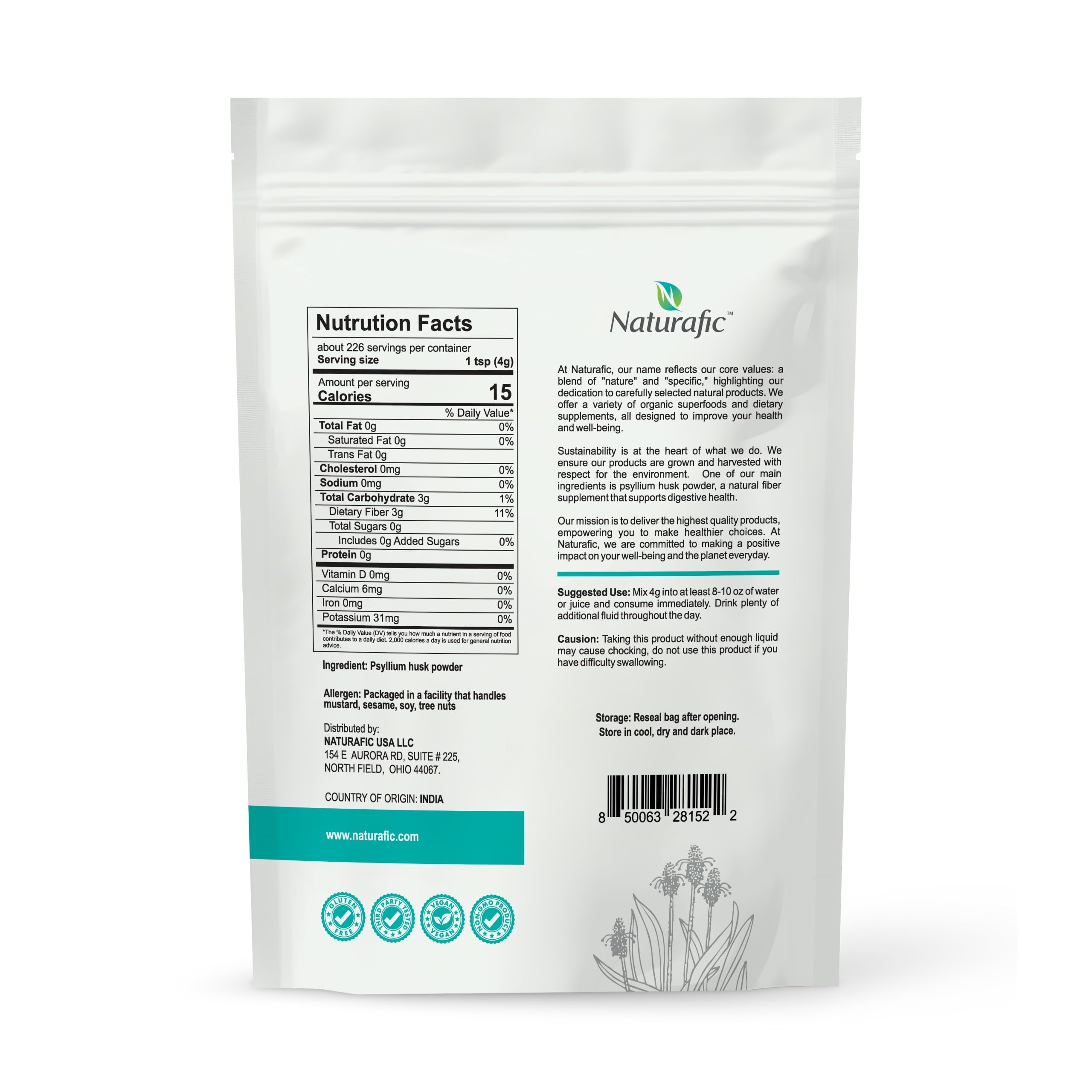 Naturafic Psyllium Husk Powder scoop ready to mix into drinks for regularity