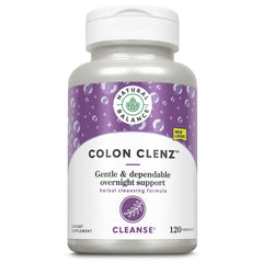 Natural Balance Colon Clenz bottle and capsules for gentle overnight cleanse.