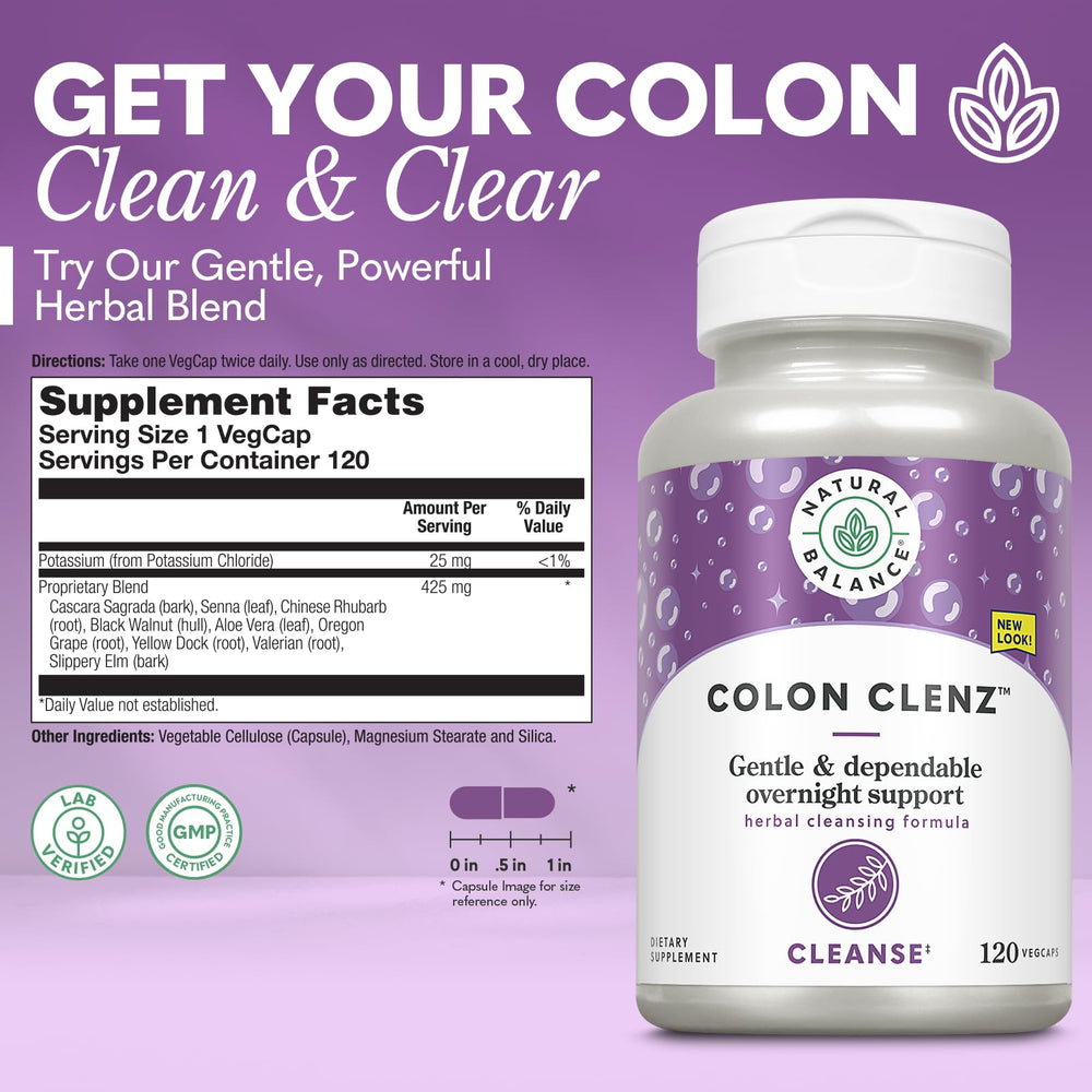 Natural Balance Colon Clenz capsules displayed for digestive wellness.