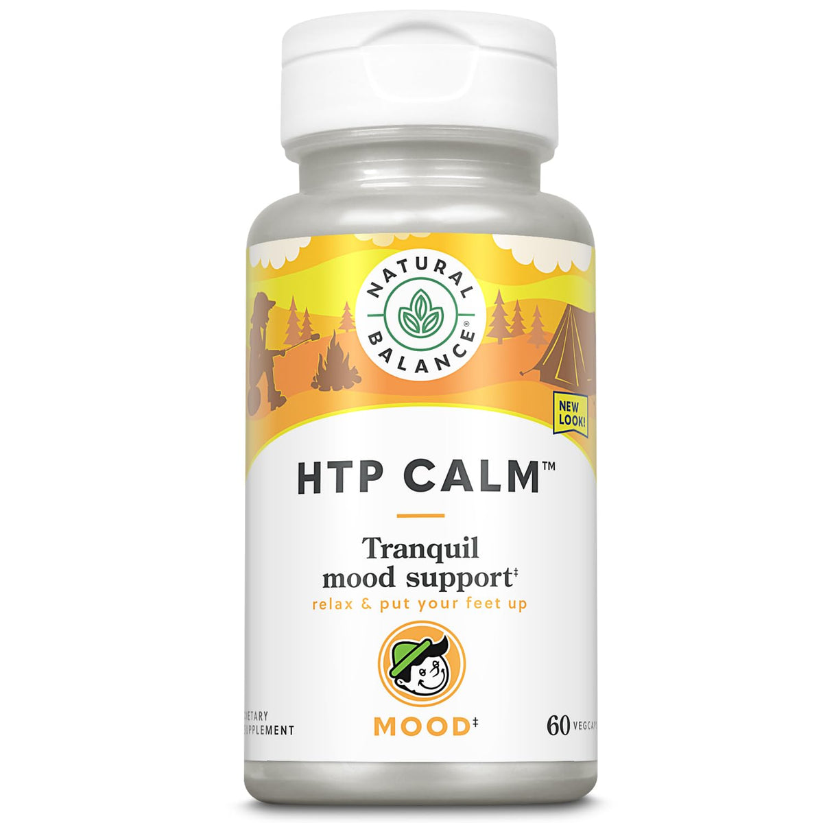 Natural Balance HTP Calm bottle and capsules for mood support and relaxation.