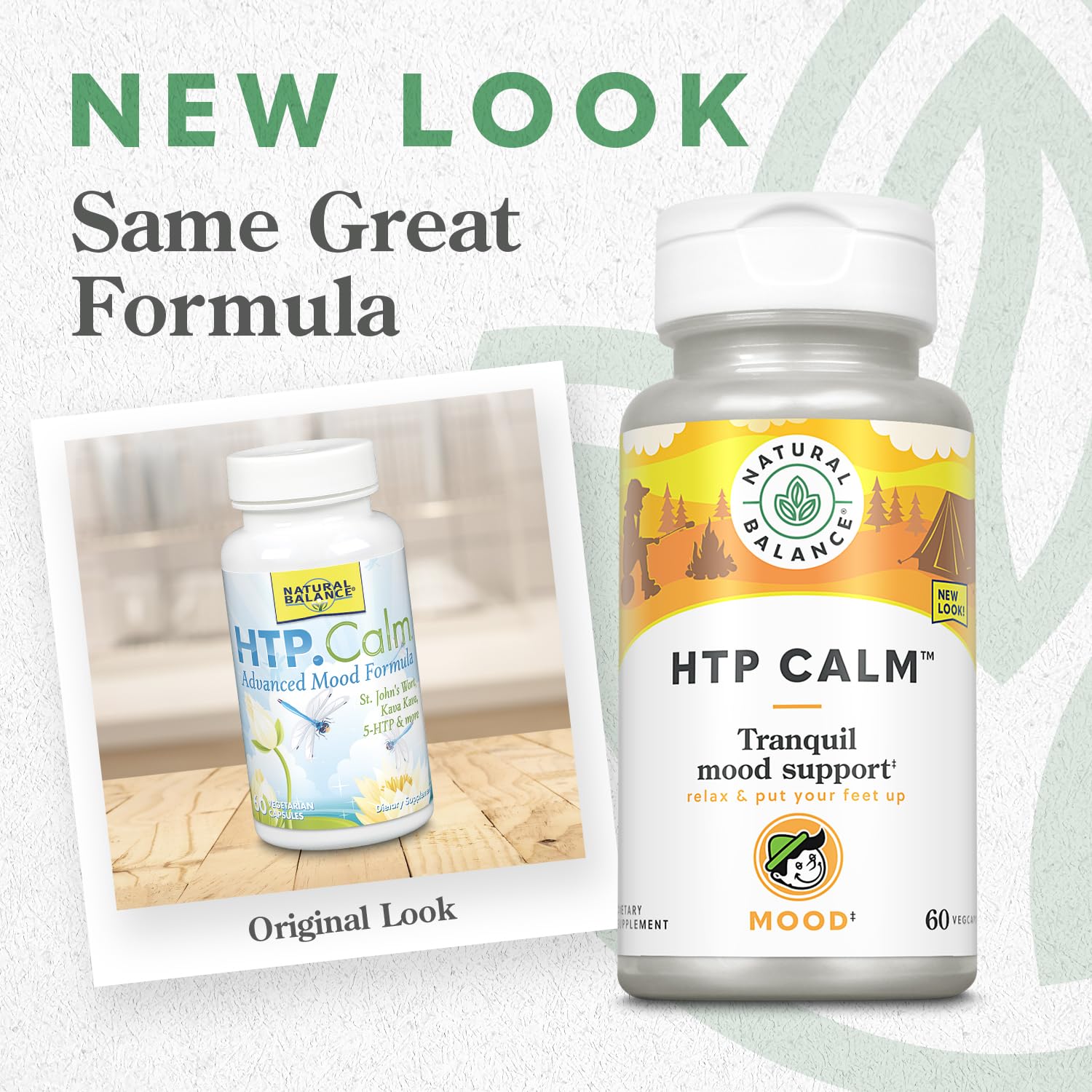 Natural Balance HTP Calm capsules in a bottle, ready for daily mood support.