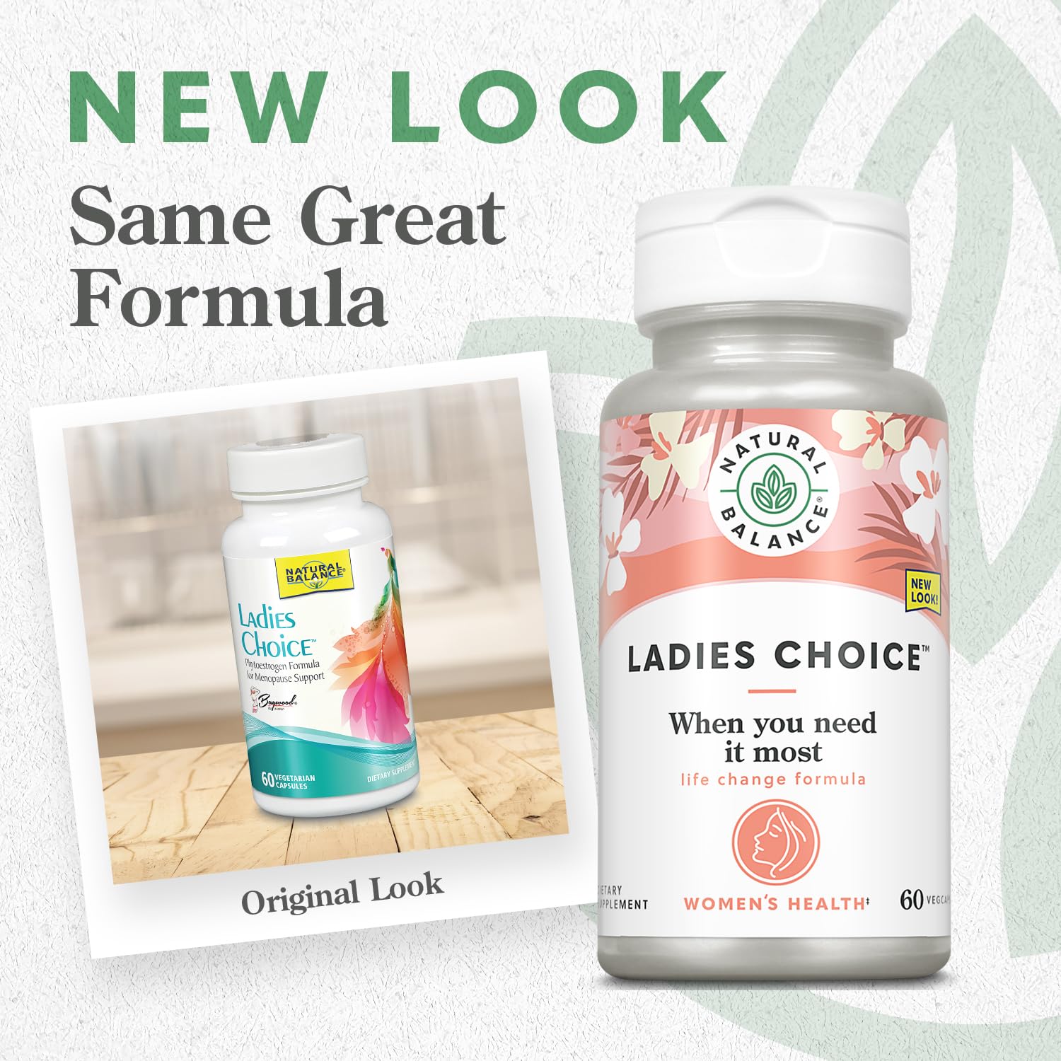 Natural Balance Ladies Choice capsules shown in a bottle for menopause support