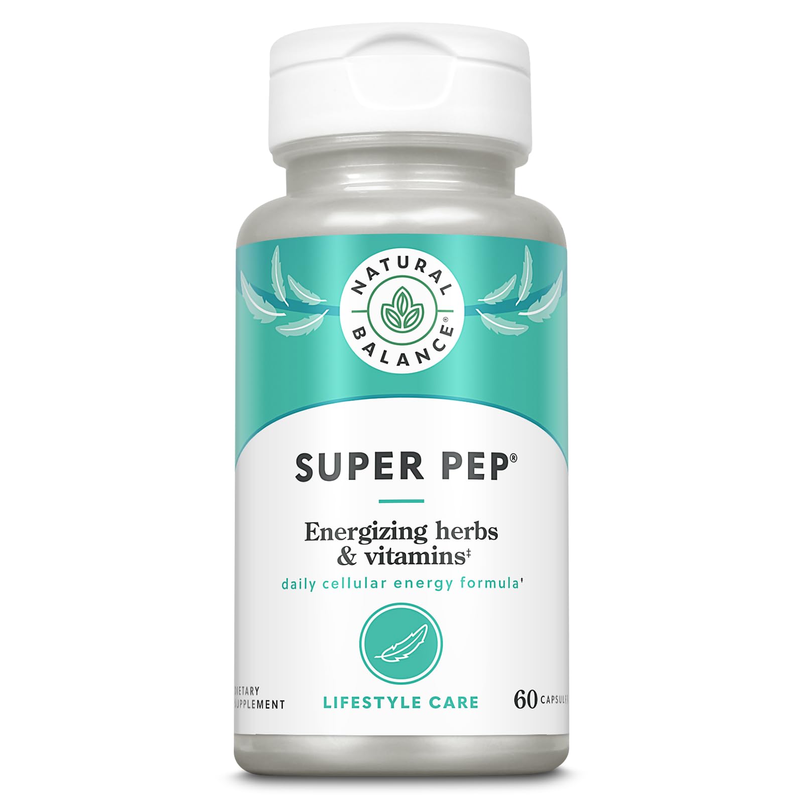 Natural Balance Super Pep bottle front highlighting herbal energy blend for daily stamina.