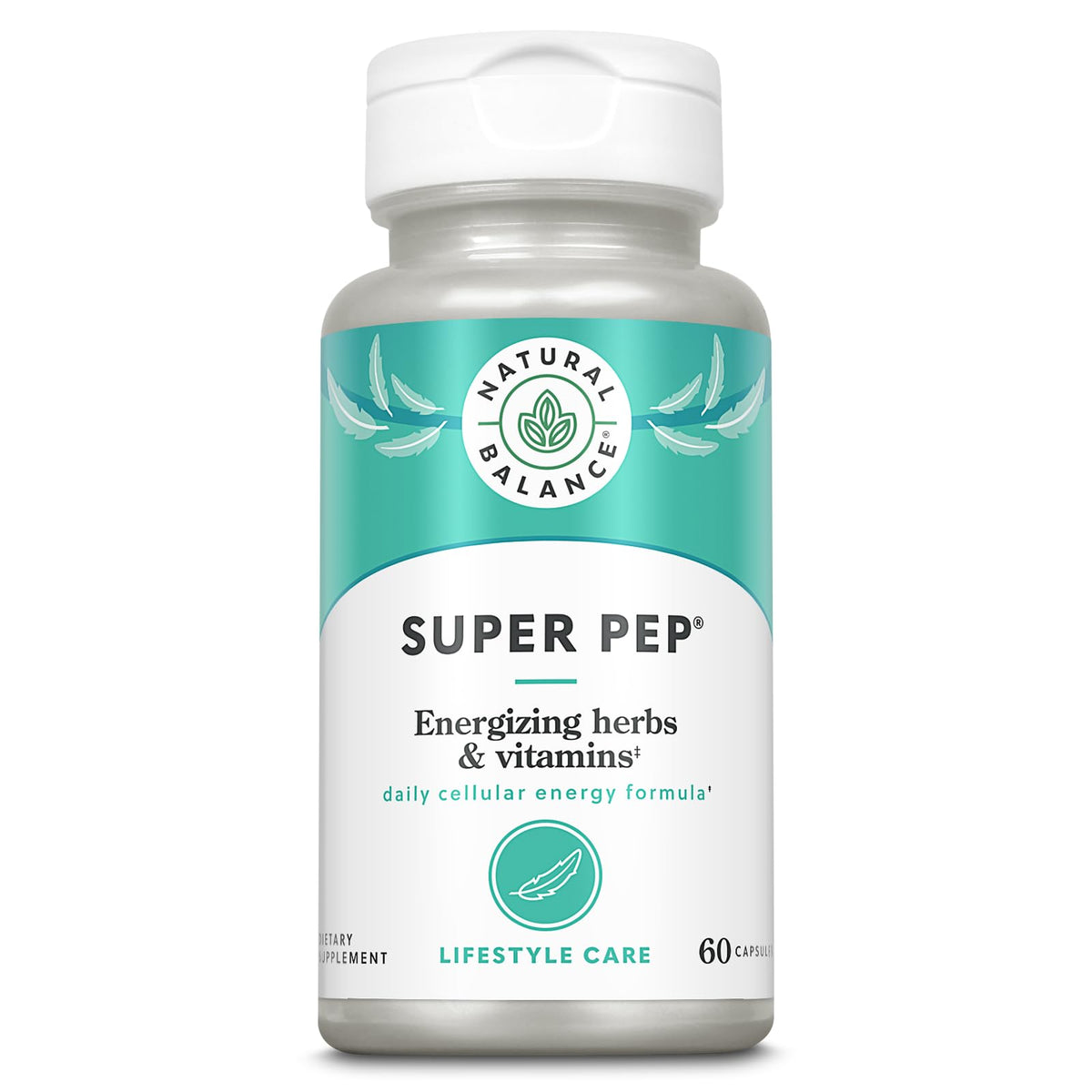 Natural Balance Super Pep bottle front highlighting herbal energy blend for daily stamina.