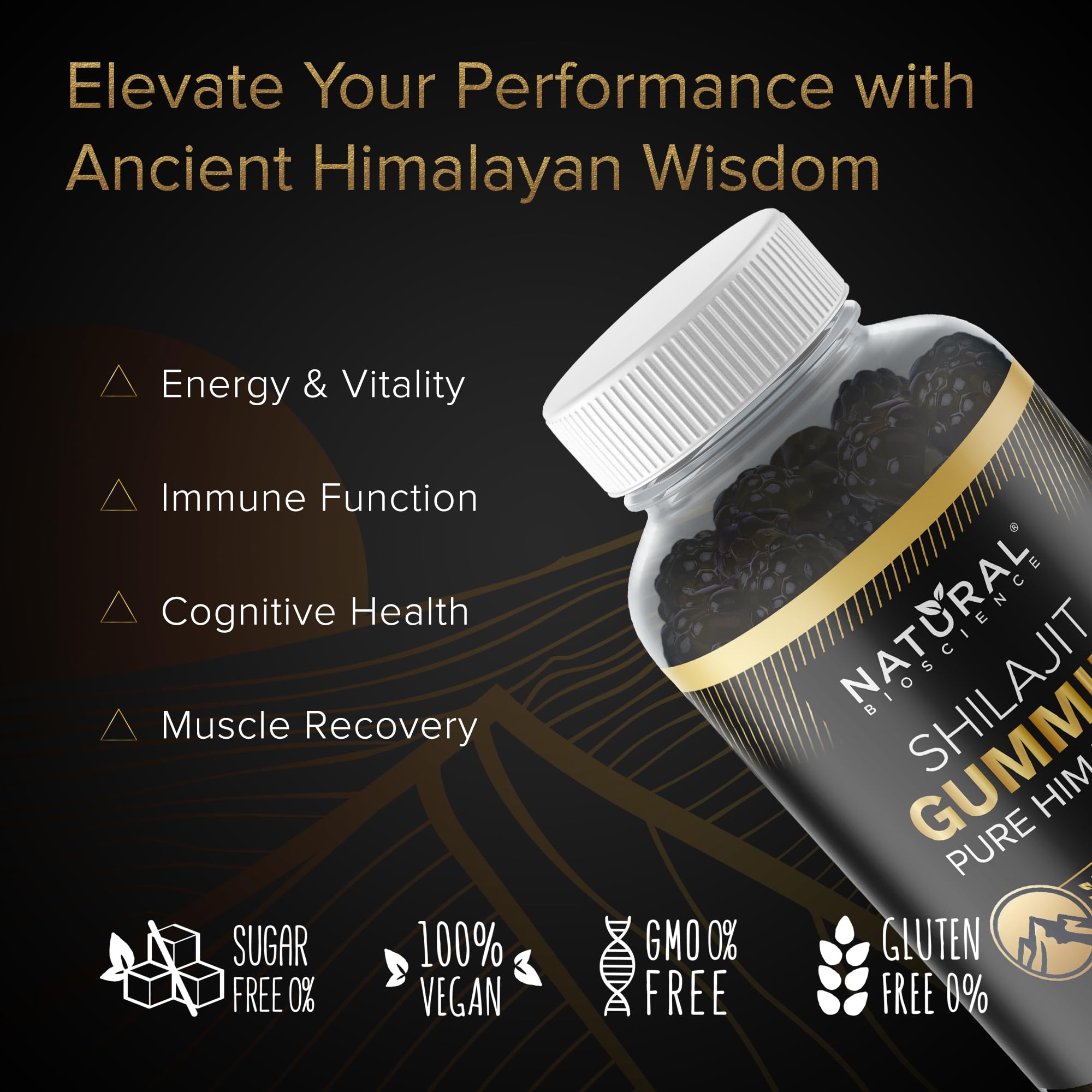 Close-up of Natural BioScience Shilajit Gummies texture and color.