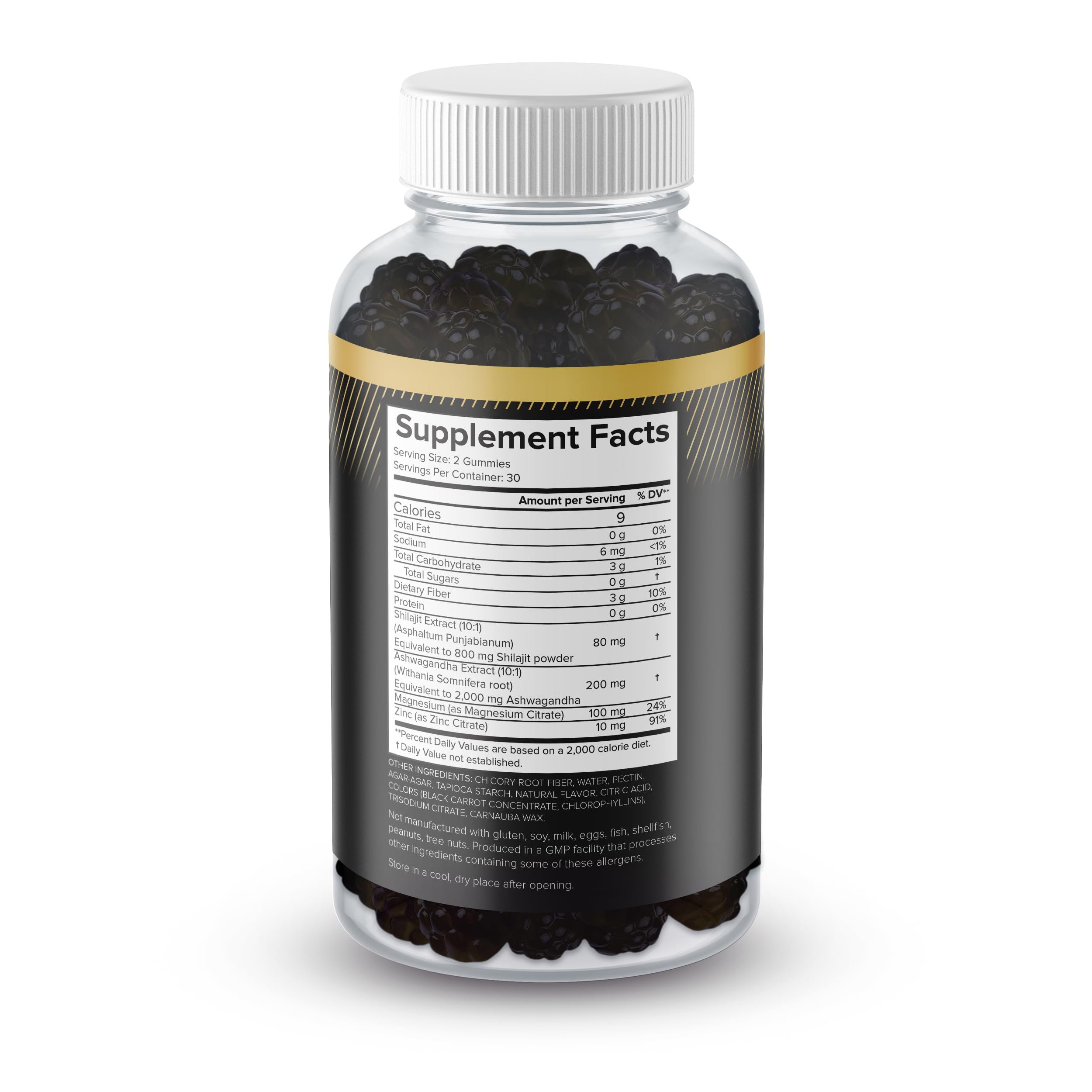 Natural BioScience Shilajit Gummies ingredients with magnesium and zinc.