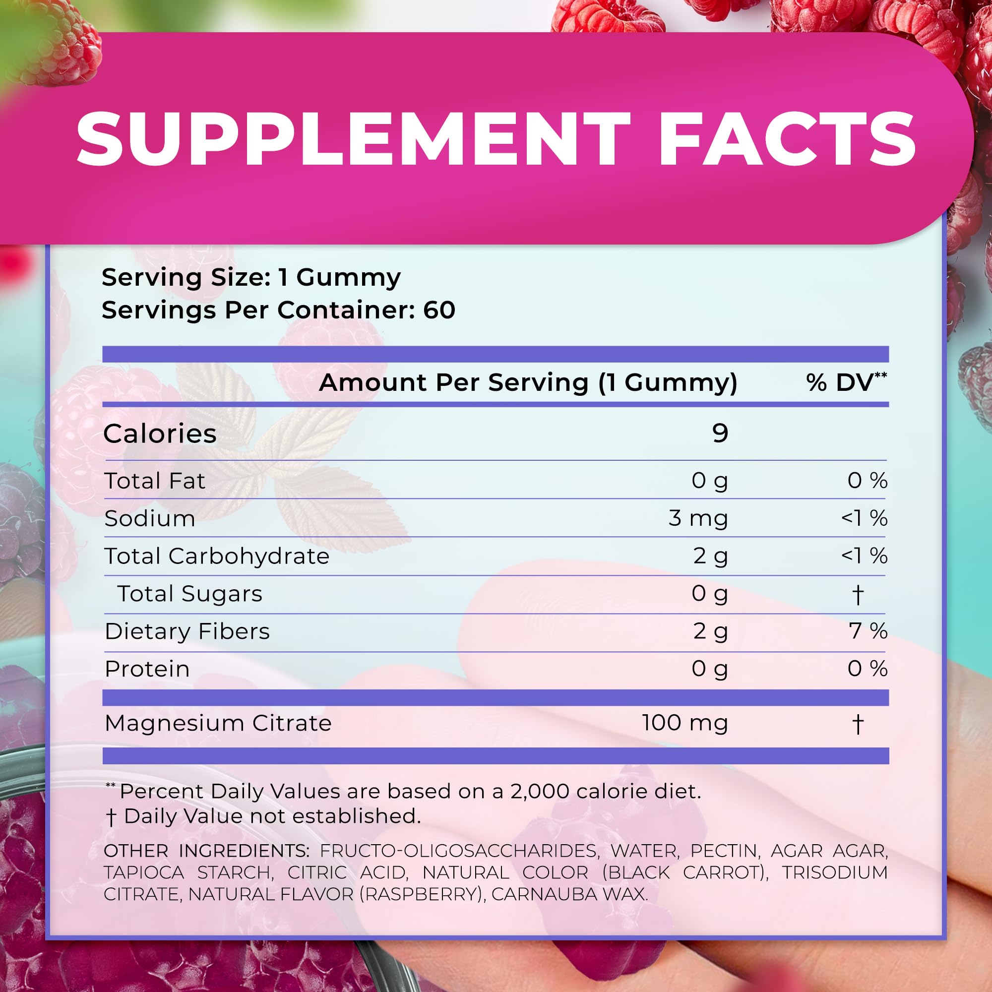 Natural BioScience Sugar-Free Magnesium Gummies label showing vegan gluten-free ingredients