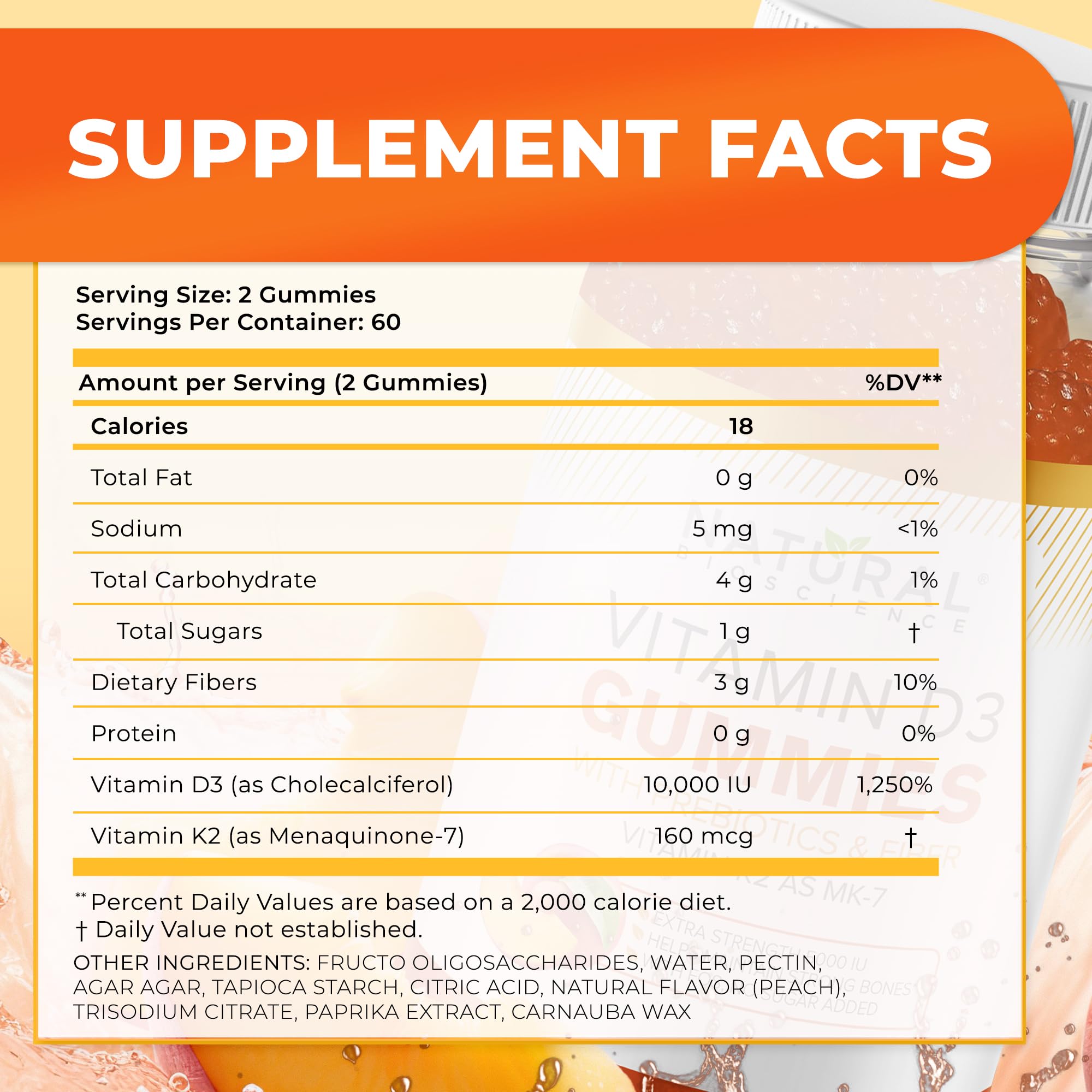 Natural BioScience Vitamin D3 K2 gummy label highlights high absorption potential