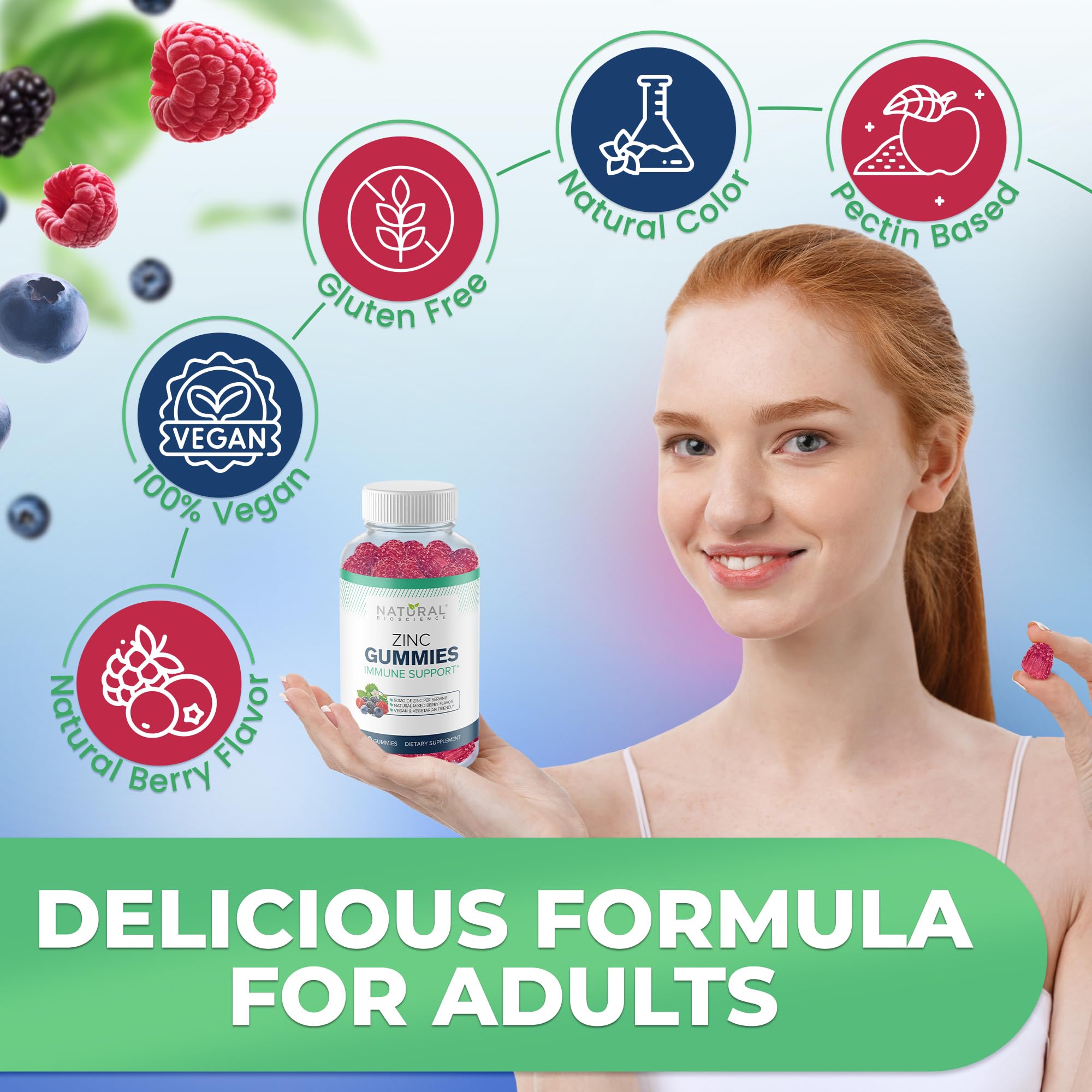 Natural BioScience Zinc Gummies close-up of chewy texture and berry flavor