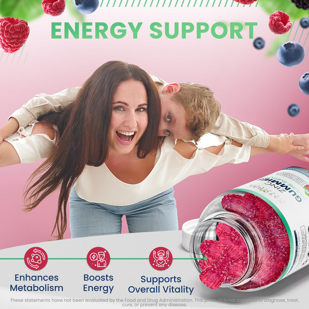 Natural BioScience Zinc Gummies immune support close-up highlighting 50 mg potency