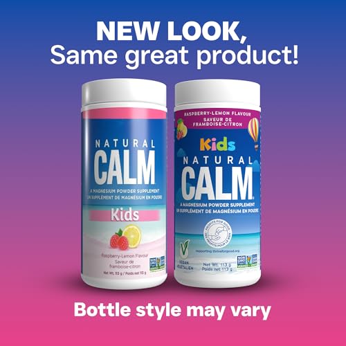 Natural Calm bottle with dosing scoop demonstrates easy serving for kids calm.