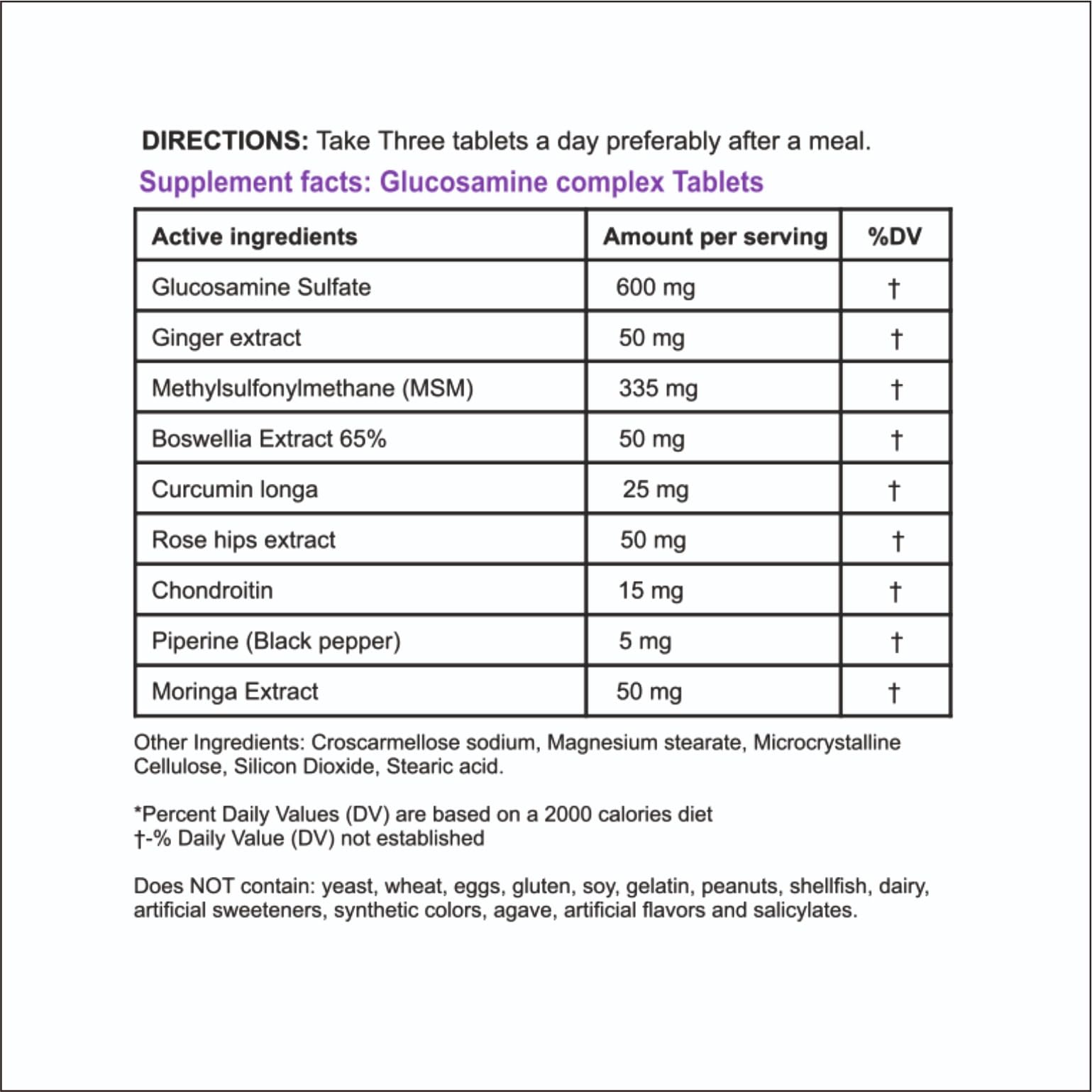 Natural Care Supplements Joint Aid information panel detailing ingredients and daily dosage.