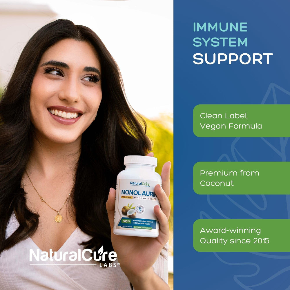 Natural Cure Labs Monolaurin label details highlighting clean ingredients.