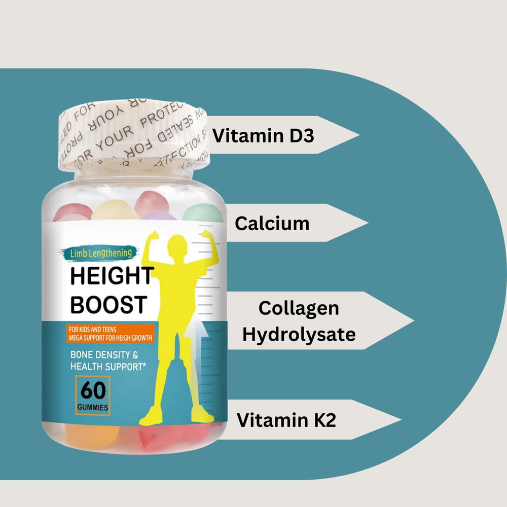 Natural Curves Height Boost Gummies packaging highlights minerals and herbs.